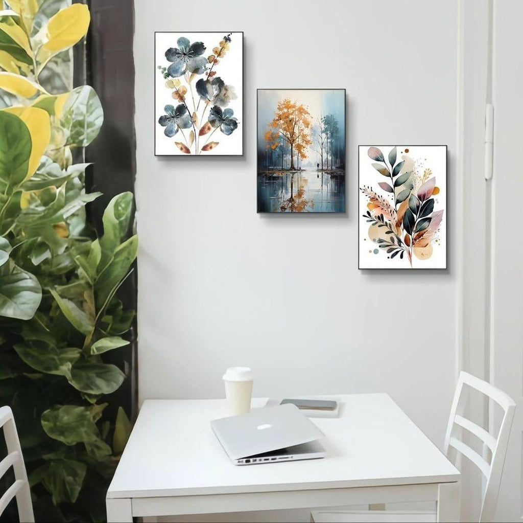 Set of 3 Sticky Canvas Photo Tiles | Modern Wooden Wall Frames for Home Décor Vael Decor