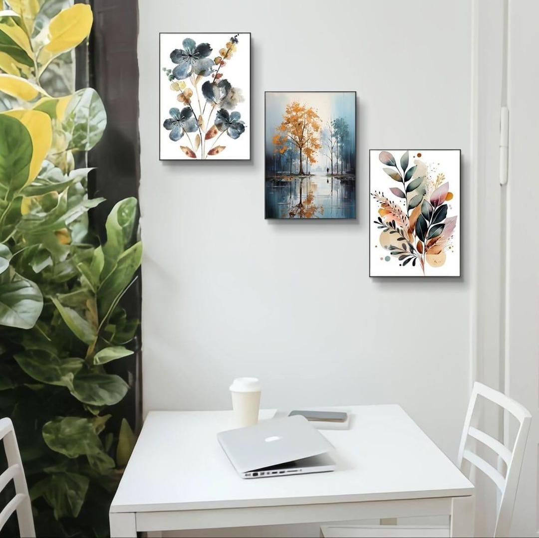 Set of 3 Sticky Canvas Photo Tiles | Modern Wooden Wall Frames for Home Décor Vael Decor