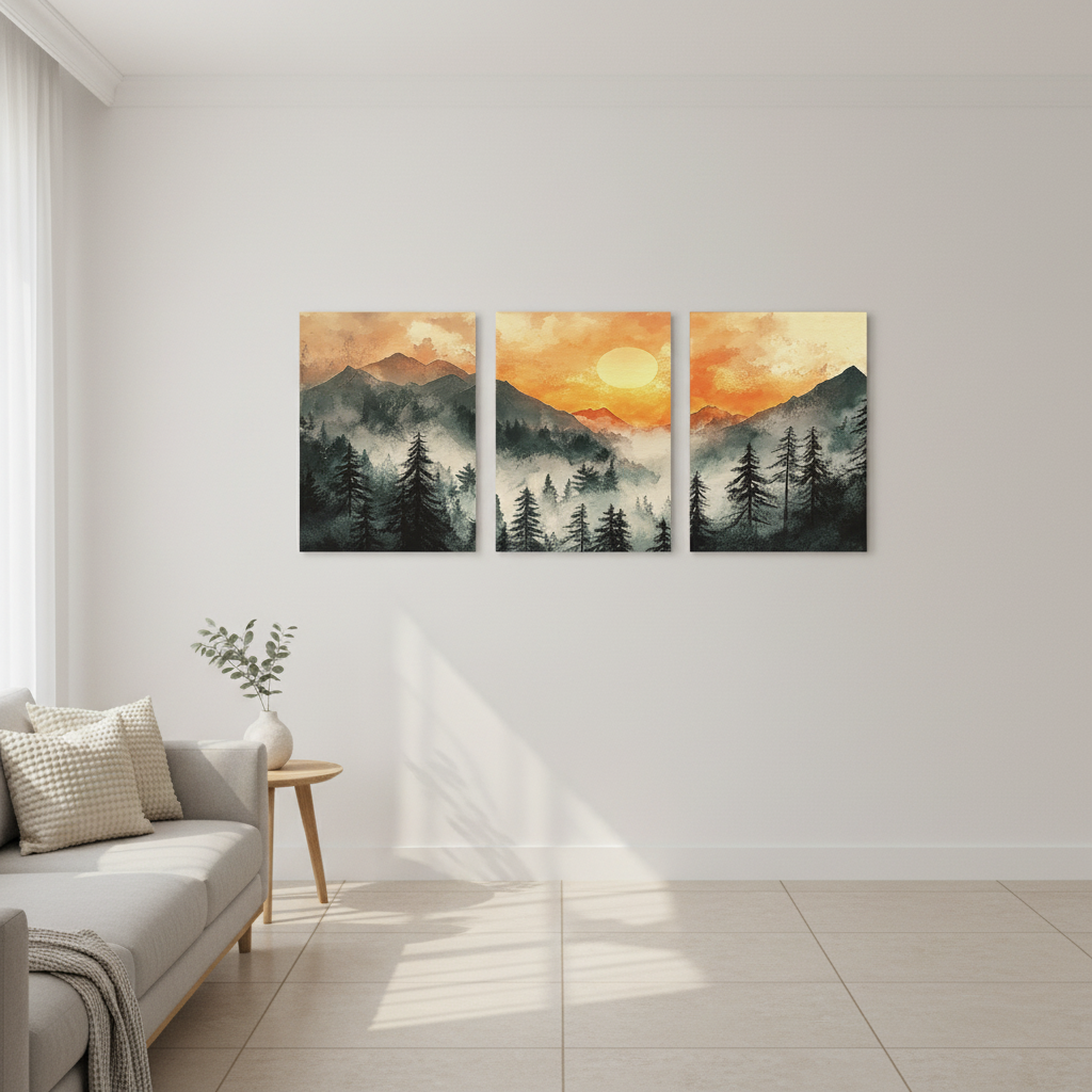 Set of 3 Sticky Canvas Photo Tiles | Modern Wooden Wall Frames for Home Décor Vael Decor
