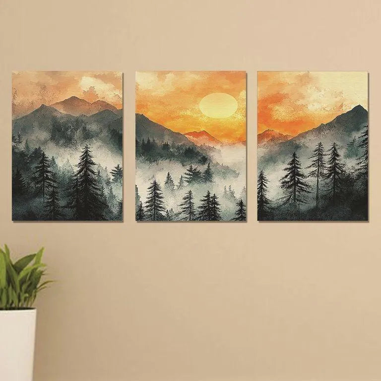 Set of 3 Sticky Canvas Photo Tiles | Modern Wooden Wall Frames for Home Décor Vael Decor