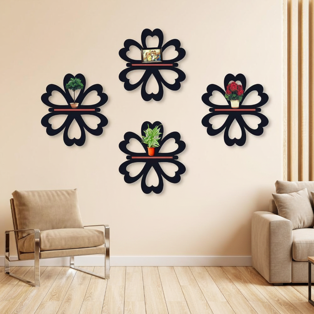 Set of 4 MDF flower Wall Art Panels | Modern 7-Inch Wall Hanging Decor Vael Decor