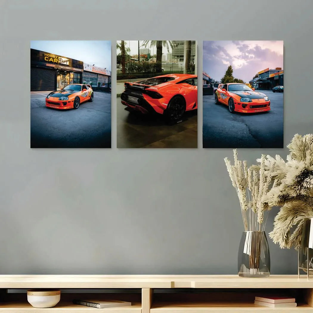Modern Cars Wall Art Set of 3 | Premium MDF Wooden Wall Frames for Car Enthusiasts Vael Decor