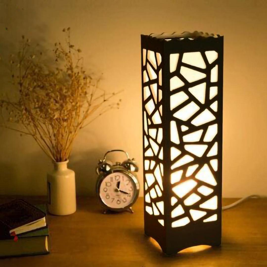 Modern MDF Wooden Table Lamp with Warm Golden LED Light Vael Decor