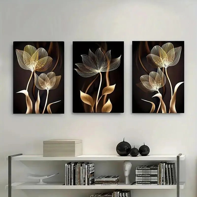 Set of 3 Sticky Canvas Photo Tiles | Modern Wooden Wall Frames for Home Décor Vael Decor