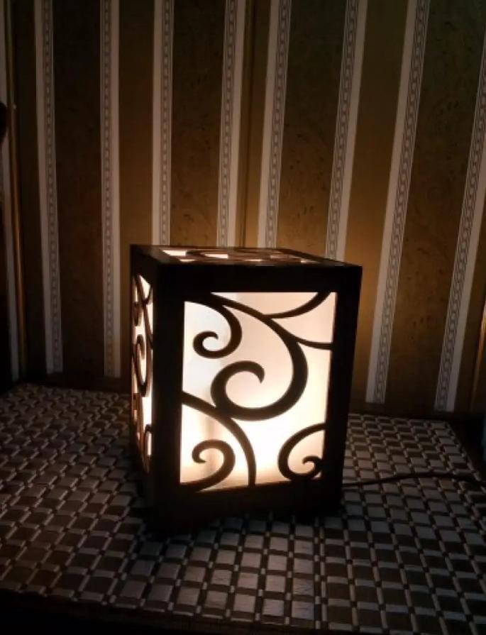 Modern MDF Wooden Table Lamp with Warm Golden LED Light Vael Decor