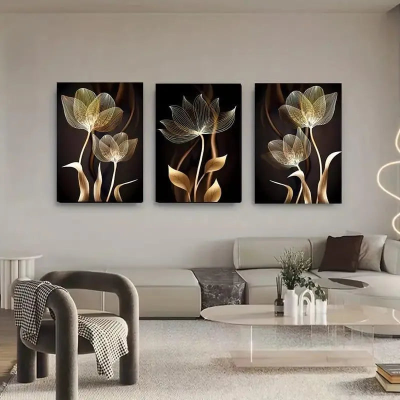 Set of 3 Sticky Canvas Photo Tiles | Modern Wooden Wall Frames for Home Décor Vael Decor