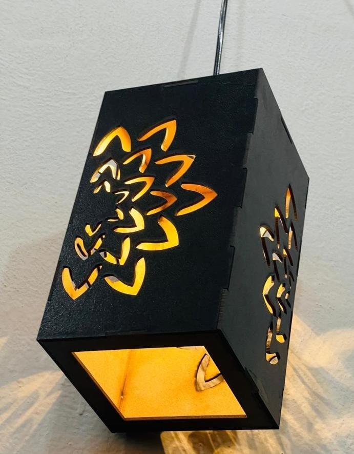 Modern Wooden Ceiling Pendant Lamp with Warm Golden Light | MDF Hanging Light Vael Decor
