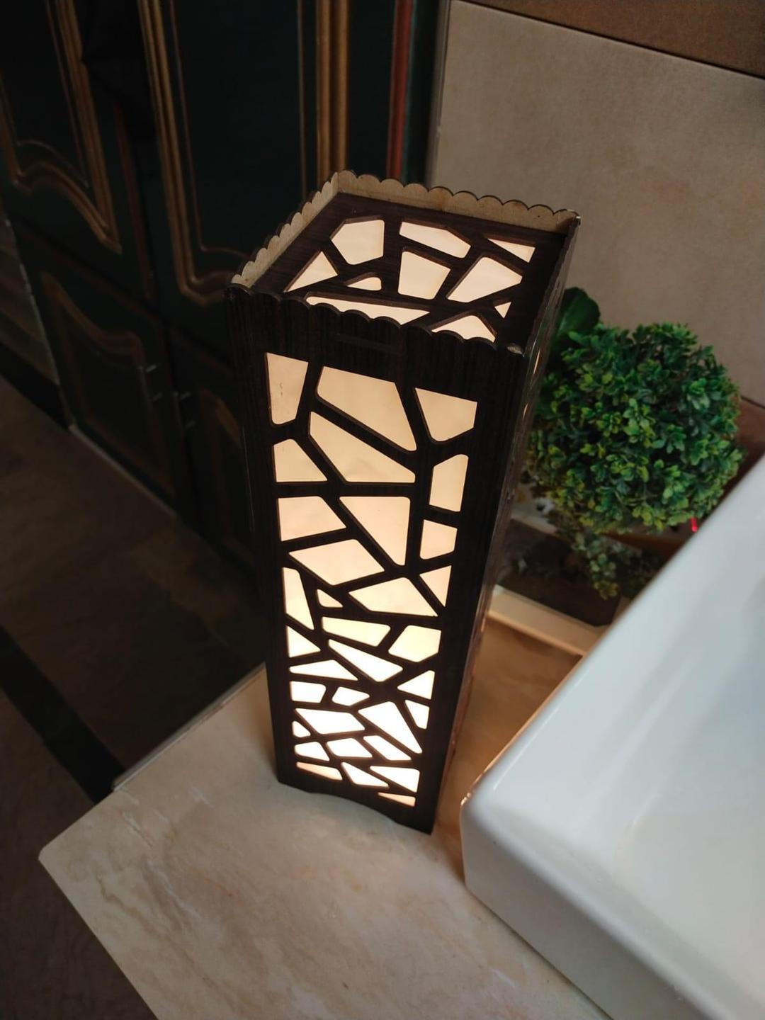 Modern MDF Wooden Table Lamp with Warm Golden LED Light Vael Decor