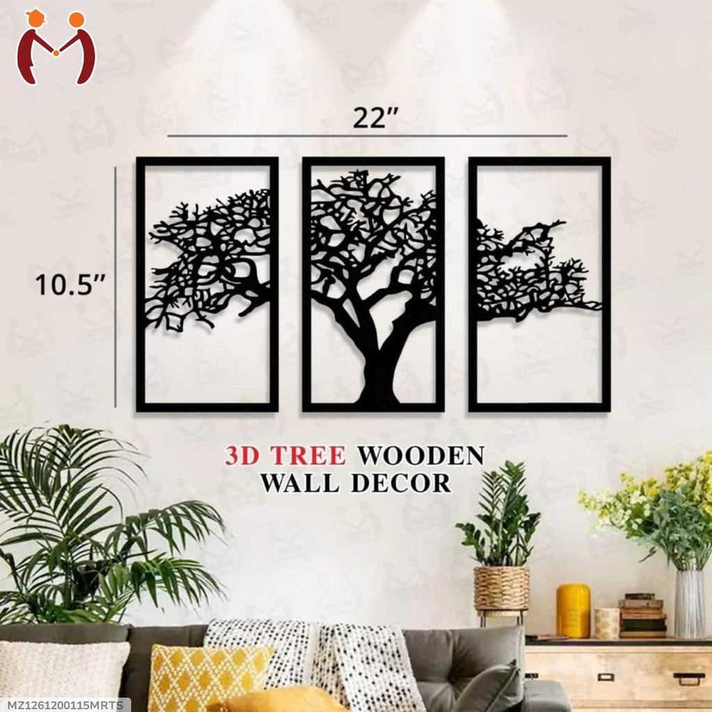 Set of 3 Sticky Canvas Photo Tiles | Modern Wooden Wall Frames for Home Décor Vael Decor