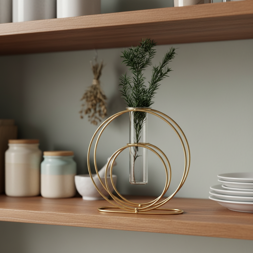 Golden Nordic Retro Hydroponic Glass Vase with Golden Metal Stand for Home Decor Vael Decor