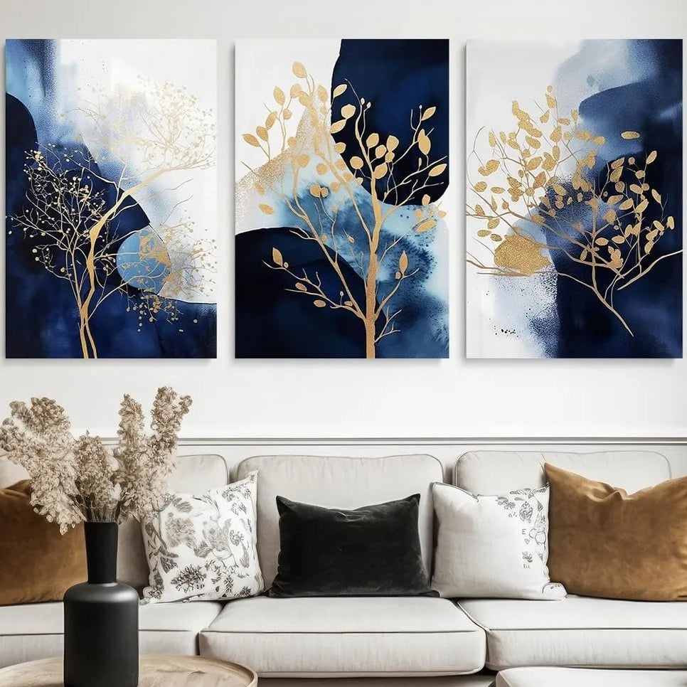 Set of 3 Sticky Canvas Photo Tiles | Modern Wooden Wall Frames for Home Décor Vael Decor