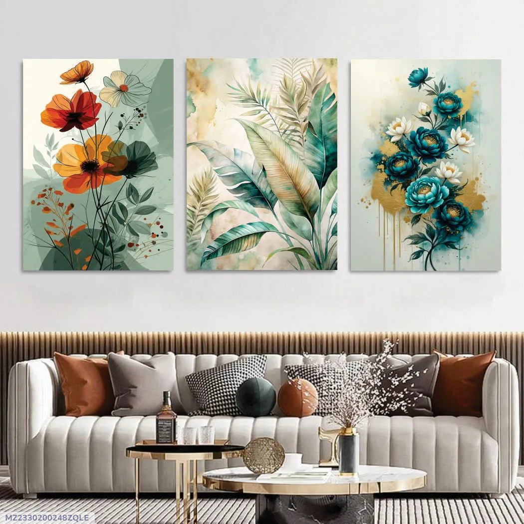 Set of 3 Sticky Canvas Photo Tiles | Modern Wooden Wall Frames for Home Décor Vael Decor