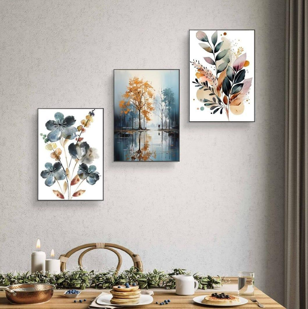 Set of 3 Sticky Canvas Photo Tiles | Modern Wooden Wall Frames for Home Décor Vael Decor