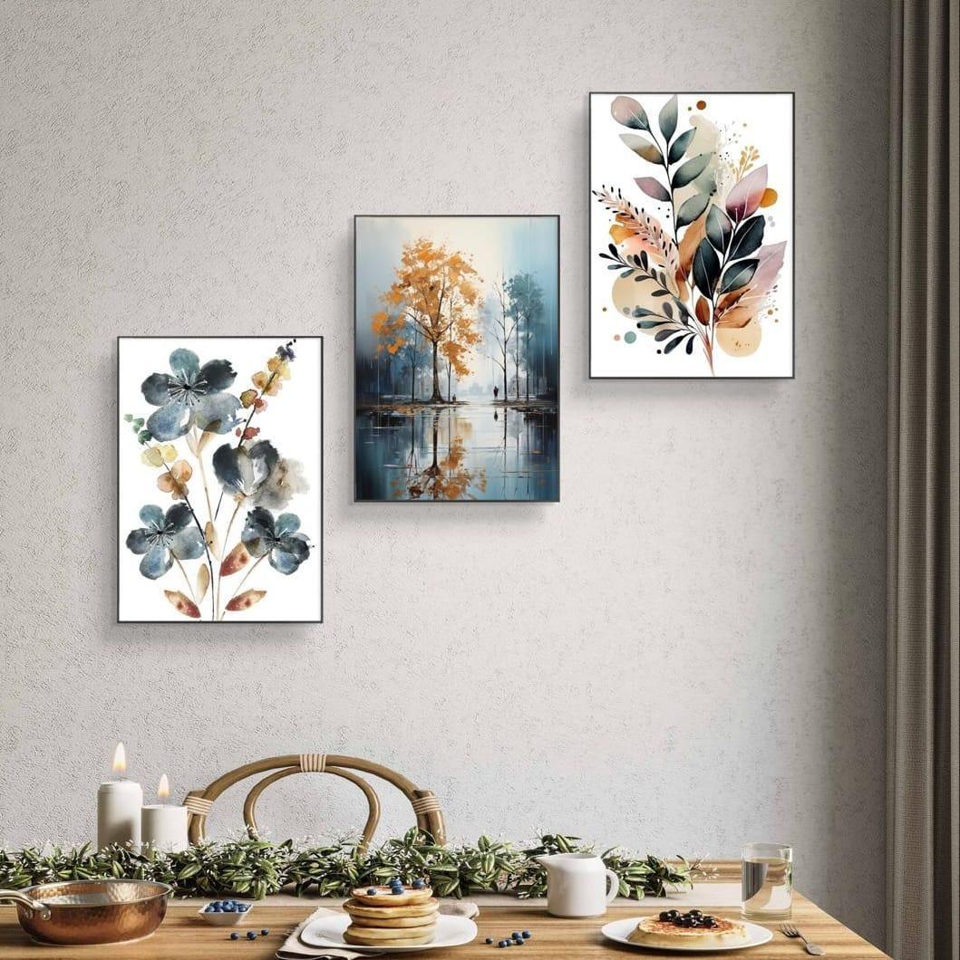 Set of 3 Sticky Canvas Photo Tiles | Modern Wooden Wall Frames for Home Décor Vael Decor