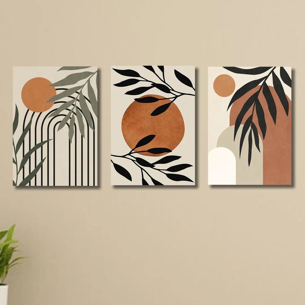 Set of 3 Sticky Canvas Photo Tiles | Modern Wooden Wall Frames for Home Décor Vael Decor