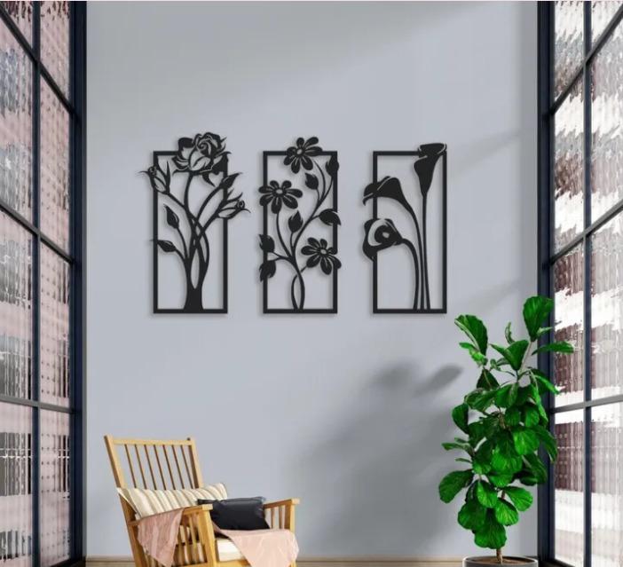 Modern Tree Wall Art Set of 3 | MDF Wooden Nature Wall Decor Vael Decor