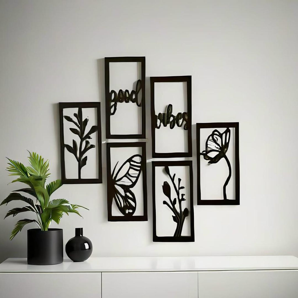 Modern Vibes MDF Wall Art Set of 6 | Abstract Wooden Wall Decor (26 × 20 Inches) Vael Decor