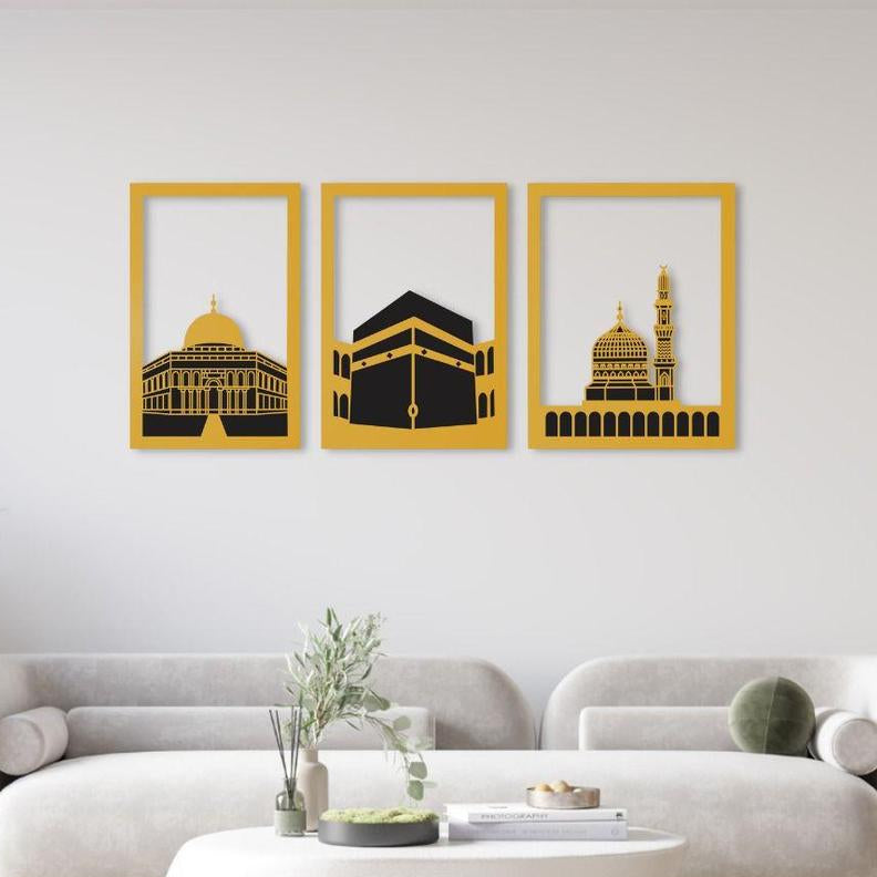 Islamic 3D Calligraphy Wall Frame Set of 3 | Premium MDF Wooden Wall Art Vael Decor