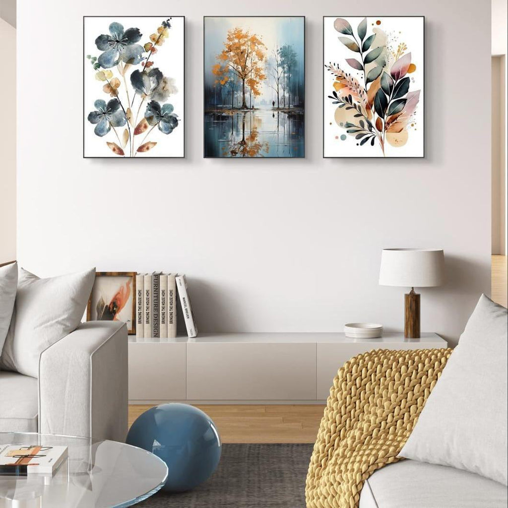 Set of 3 Sticky Canvas Photo Tiles | Modern Wooden Wall Frames for Home Décor Vael Decor