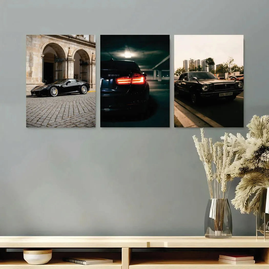 Modern Cars Wall Art Set of 3 | Premium MDF Wooden Wall Frames for Car Enthusiasts Vael Decor