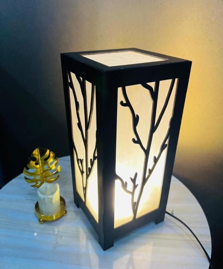 Modern MDF Wooden Table Lamp with Warm Golden LED Light Vael Decor