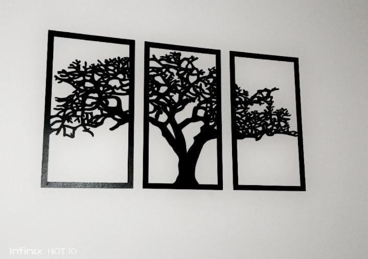 Set of 3 Sticky Canvas Photo Tiles | Modern Wooden Wall Frames for Home Décor Vael Decor