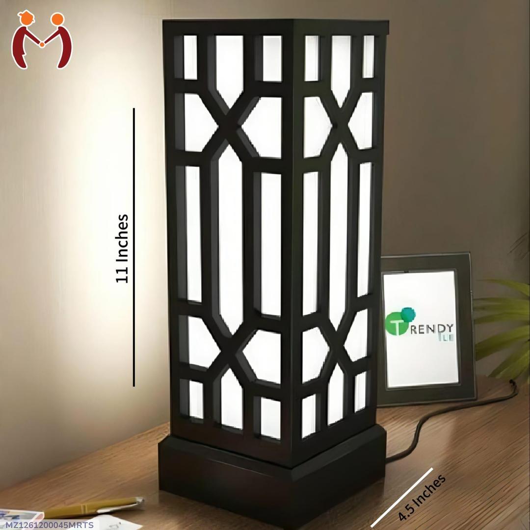 Modern MDF Wooden Table Lamp with Warm Golden LED Light Vael Decor