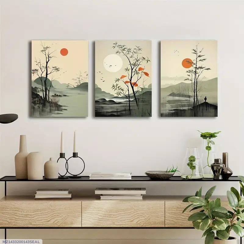 Set of 3 Sticky Canvas Photo Tiles | Modern Wooden Wall Frames for Home Décor Vael Decor