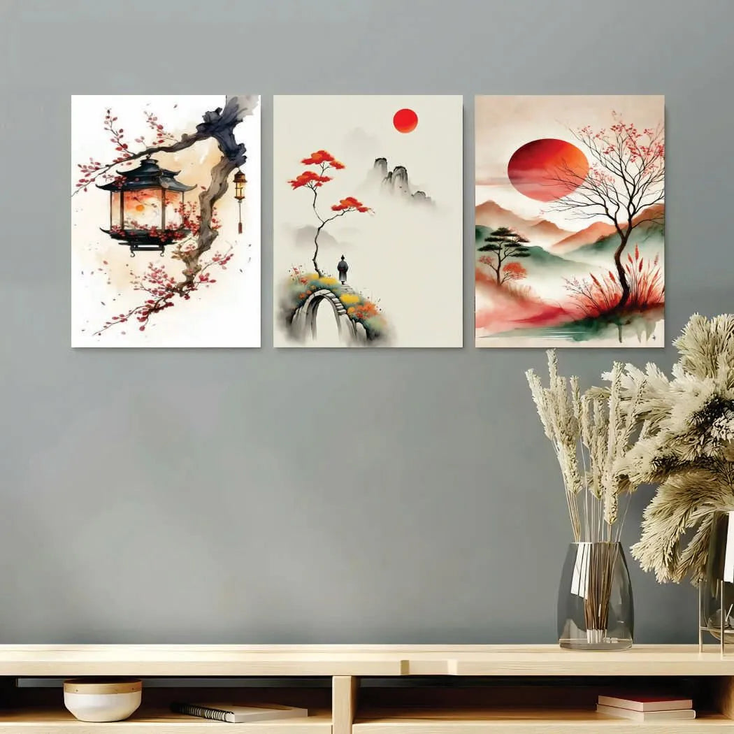 Modern MDF Wall Art Set of 3 | Large Wooden Wall Decor Vael Decor