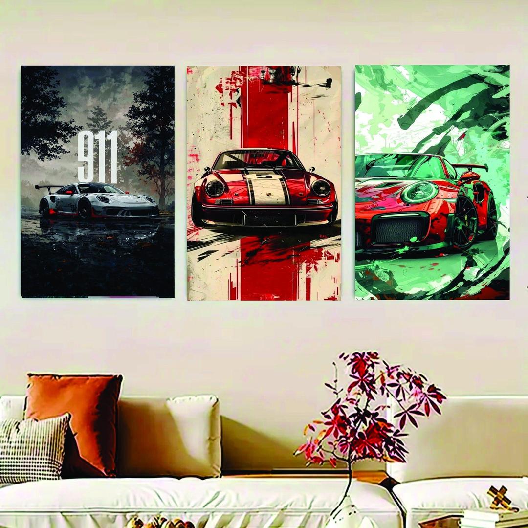 Modern Cars Wall Art Set of 3 | Premium MDF Wooden Wall Frames for Car Enthusiasts Vael Decor