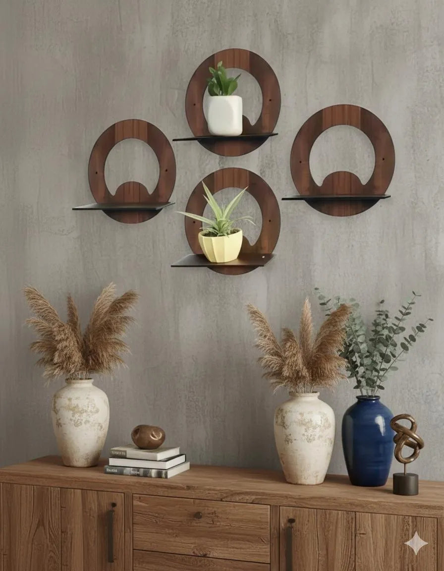 Modern MDF Floating Wall Shelves Set of 4 | Abstract Decorative Wall Shelves Vael Decor