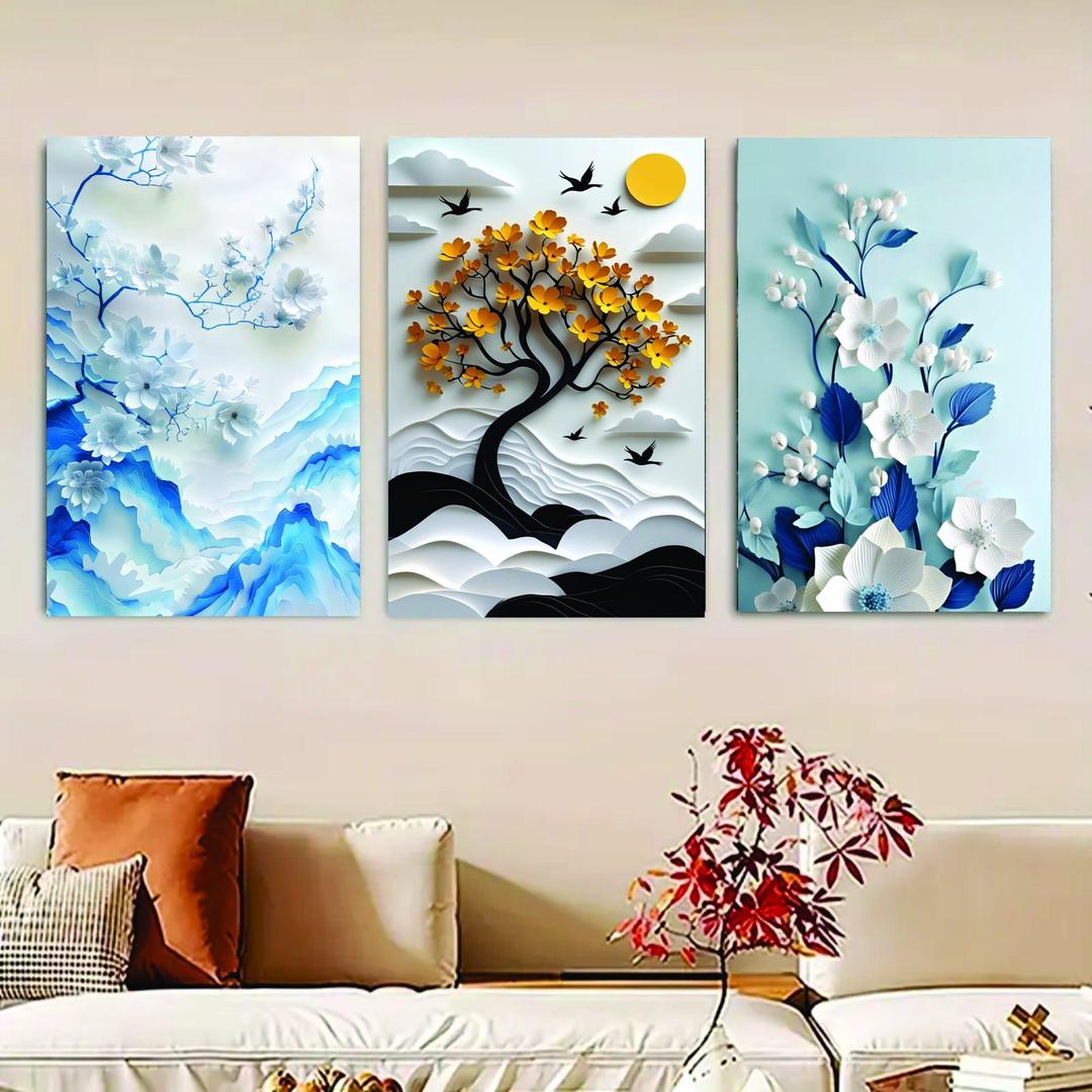 Modern MDF Wall Art Set of 3 | Large Wooden Wall Decor Vael Decor